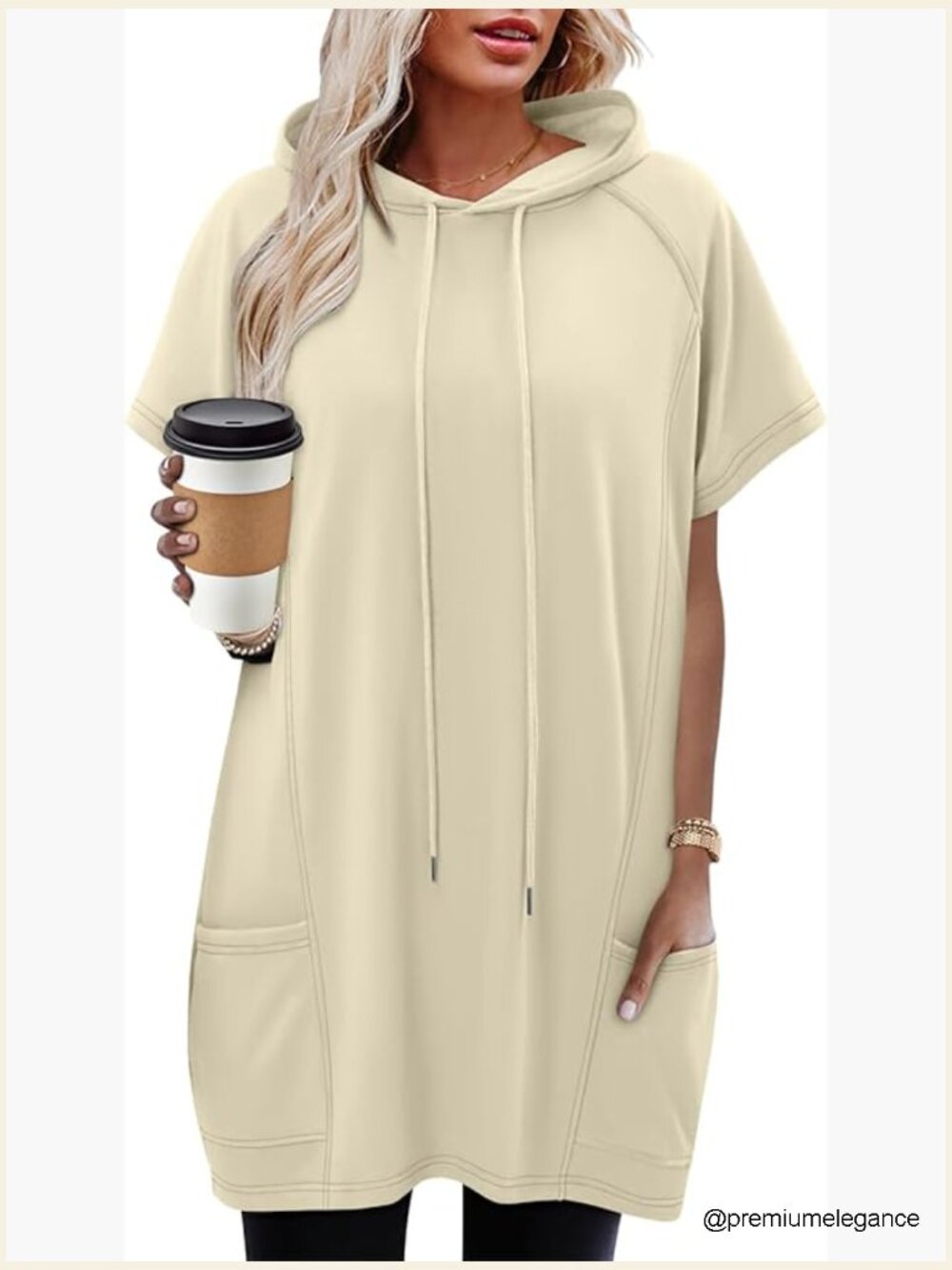 Women Plus Size Tunic Top Short Sleeve Hoodie Dress with Pockets